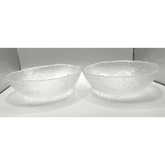 Vintage Murano Glass Italy Handmade Clear Textured Bowls Set of 2 ~ 6.75" - Picture 1 of 10